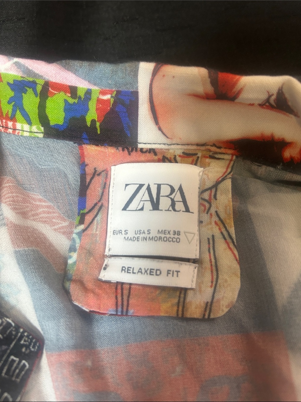 Zara Multicolor Graphic Patchwork Short Sleeve Button-Down Shirt - Picture 2 of 3